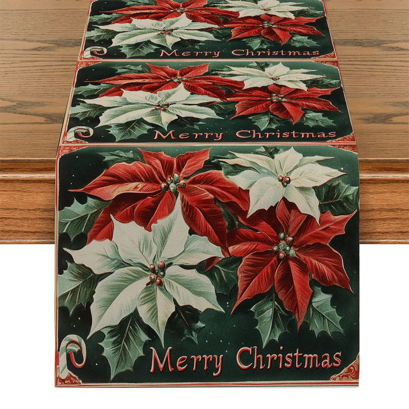 Axyaa Poinsettia Berry Snowflake Table Runner - Festive Home Decor for Dining and Parties