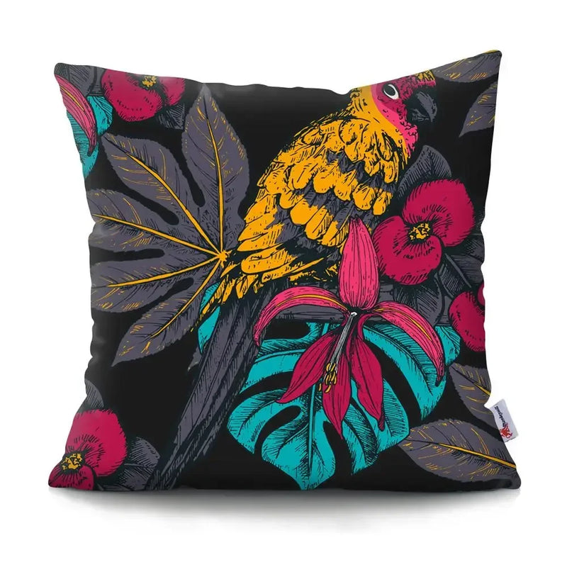 Axyaa Tropical Plant Parrot Decorative Pillow Cover - Flowers Sofa Cushion Case