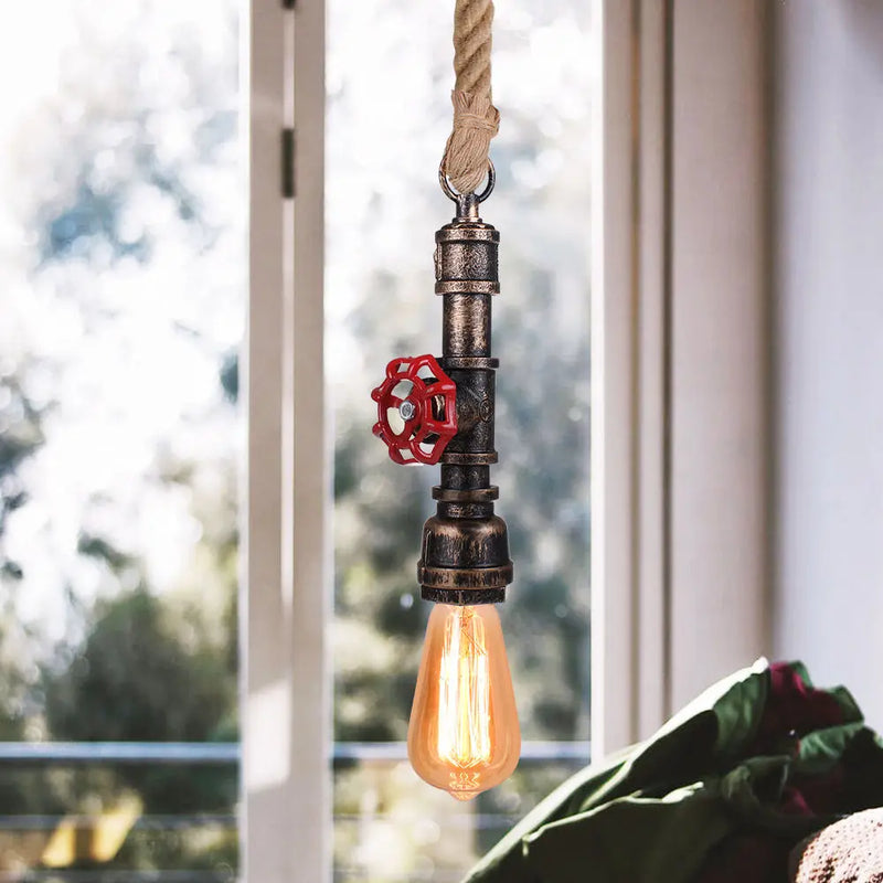 Axyaa Retro Loft Iron Pipe Pendant Lamp with Hemp Rope - Kitchen Lighting