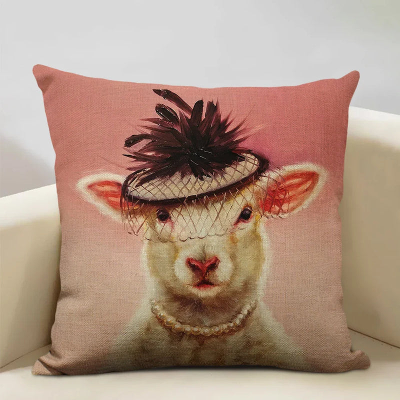 Axyaa Bullfighting Dog Cushion Cover - 45x45cm Linen Pillowcase for Home Decor