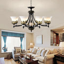 Axyaa Rustic Glass Shade Chandelier - Vintage Metal Hanging Lamp for Living Room