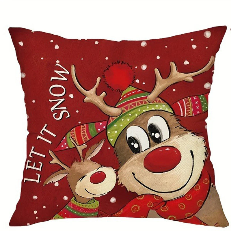 Fawn Christmas Tree Red Pillow Cover 45x45cm Axyaa Branded Home Decoration