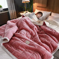 Axyaa Coral Fleece 3-Layer Thicken Blanket Quilt - Soft & Warm Winter Bedding