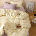 Axyaa Yellow Stripe Bedding Set Full Queen Bed Linen Cotton Duvet Cover Pillowcase