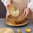 Axyaa Frosted Golden Ceramic Dinner Plate Steak Pasta Salad Dessert Bowl Molecular Cuisine Specialty Tableware.