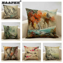 Axyaa Japanese Landscape Ukiyo Style Cushion Cover 45x45cm Art Decor Linen Pillow Case