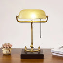 Axyaa Retro Vintage Metal Wood Bank Table Lamp with Green Lampshade