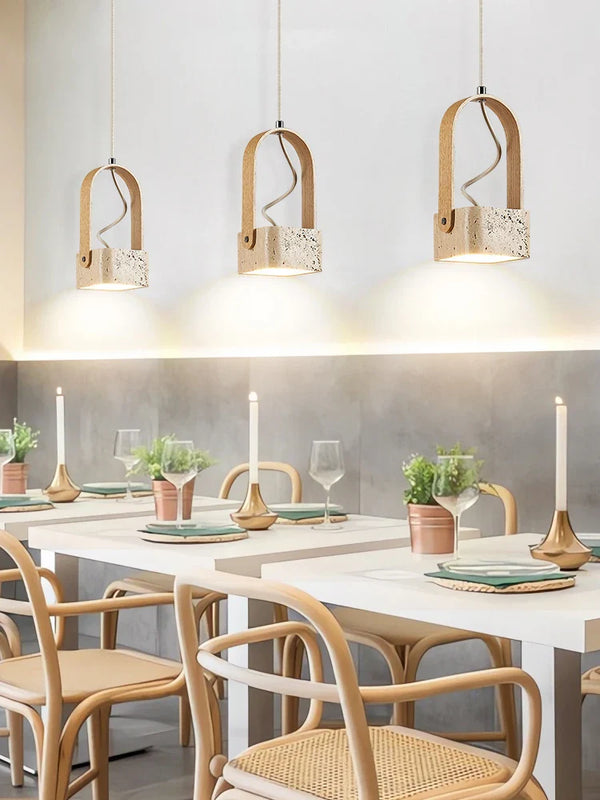 Axyaa Modern Travertine Pendant Light GX53 LED Natural Yellow Stone for Indoor Lighting