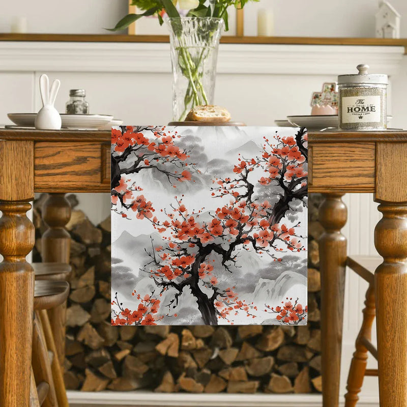 Axyaa Mountain Plum Blossom Table Runner - Elegant Kitchen & Dining Table Decoration