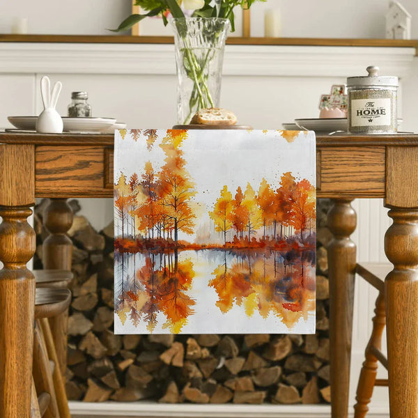 Axyaa Autumn Tree Lake Table Runner for Kitchen Dining Decor