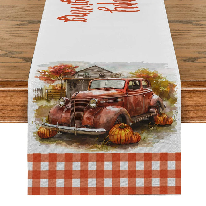 Axyaa Thanksgiving Table Runner Pumpkin Maple Leaf Decor for Dining Coffee Table
