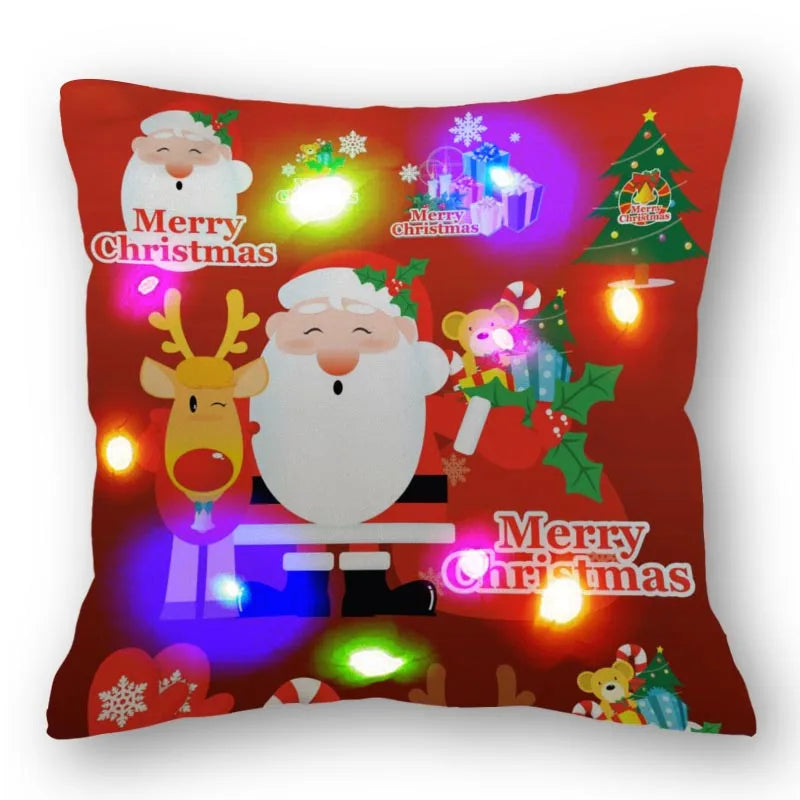Christmas Santa LED Light Pillowcase for Home Decor, 45x45cm - Axyaa