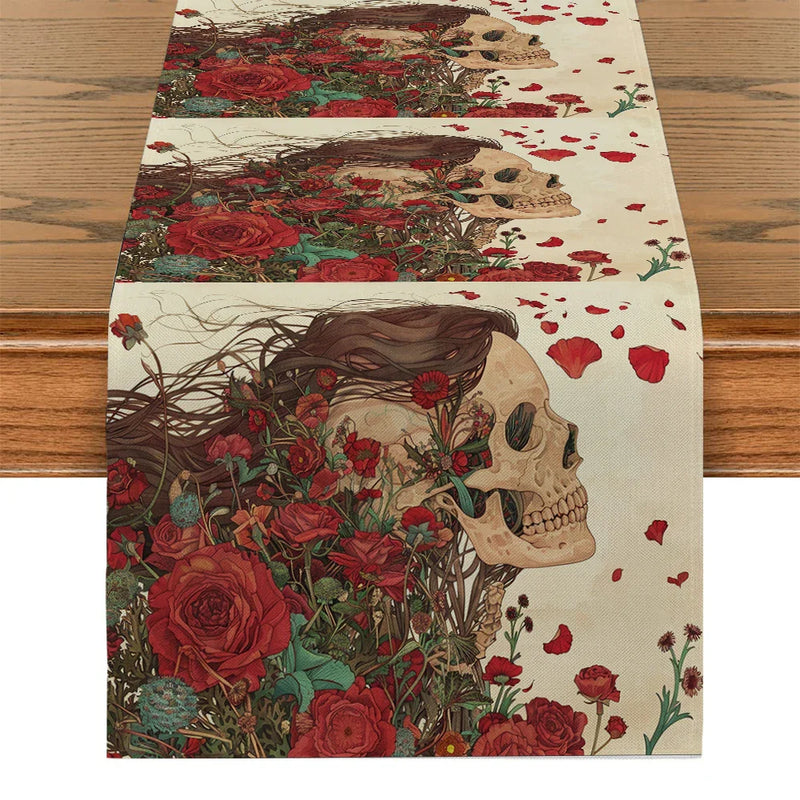 Axyaa Floral Skull Table Runner for Kitchen Dining Decor