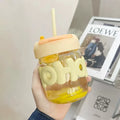 Axyaa Transparent Glass Water Bottle with Pearl Bracelet & Straw - 400ML