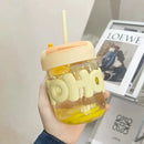 Axyaa Transparent Glass Water Bottle with Pearl Bracelet & Straw - 400ML