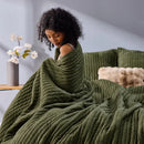 Axyaa Dark Green Velvet Stripe Stitch Queen Quilt