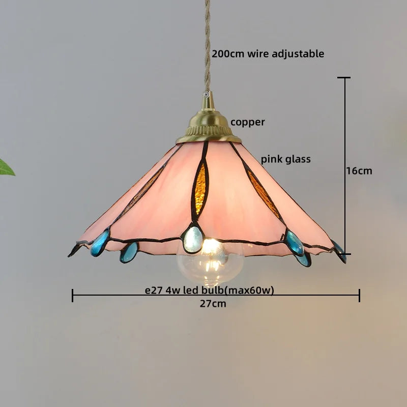 Axyaa Modern Pink Glass LED Pendant Lights Copper Hanging Lamp for Home Decor