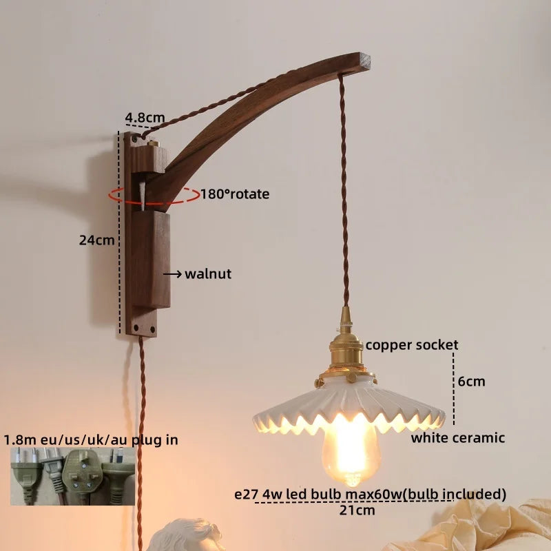 Axyaa Nordic LED Wall Sconce Walnut Copper Stair Light - Modern Home Decor