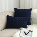 Axyaa Navy Blue Suede Pillow Cover with Green Woven Pattern - 45x45cm/30x50cm