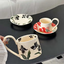 Axyaa Long-handled Iris Coffee Cup and Saucer Set