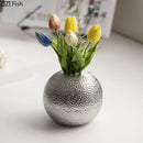 Axyaa Golden Hammer Ceramic Vase Round Flower Pots Aesthetic Room Decor
