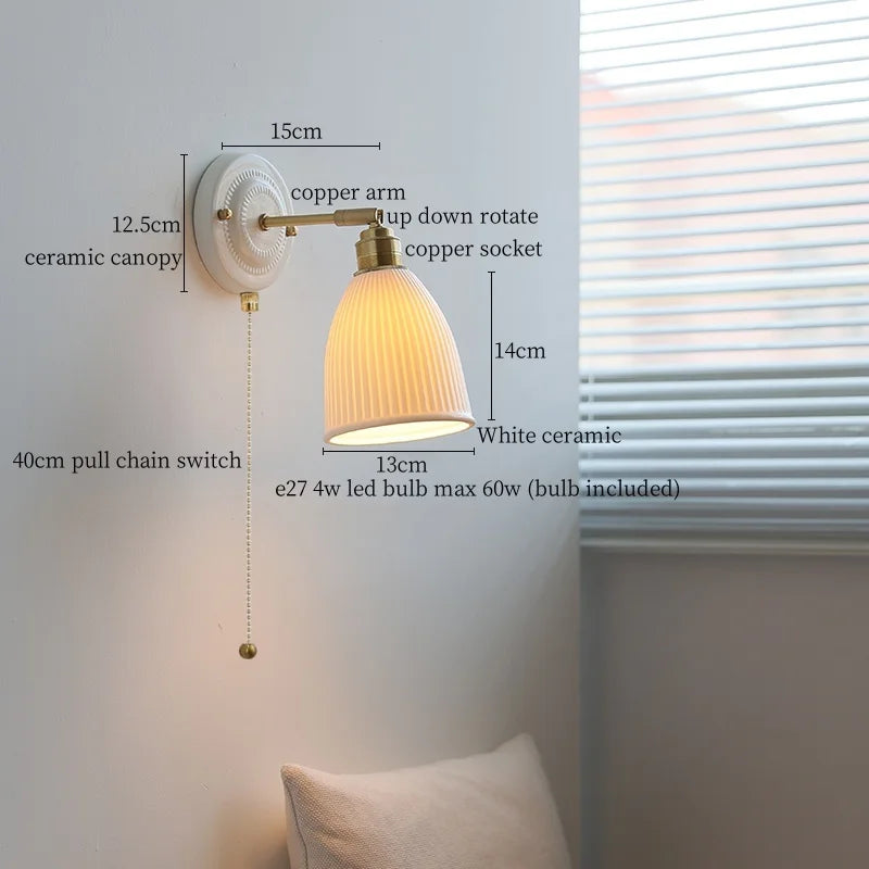 Axyaa Pleats Ceramic LED Wall Sconce Lamp with Adjustable Copper Arm