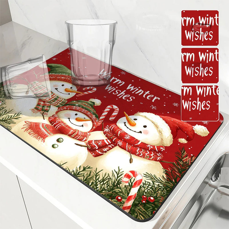 Axyaa Christmas Kitchen Drying Mat - Non-slip Heat Resistant Counter Pad