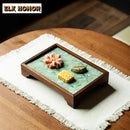 Axyaa Bamboo Flower Tea Tray Cake Rack Teaware Storage Board Tea Furniture