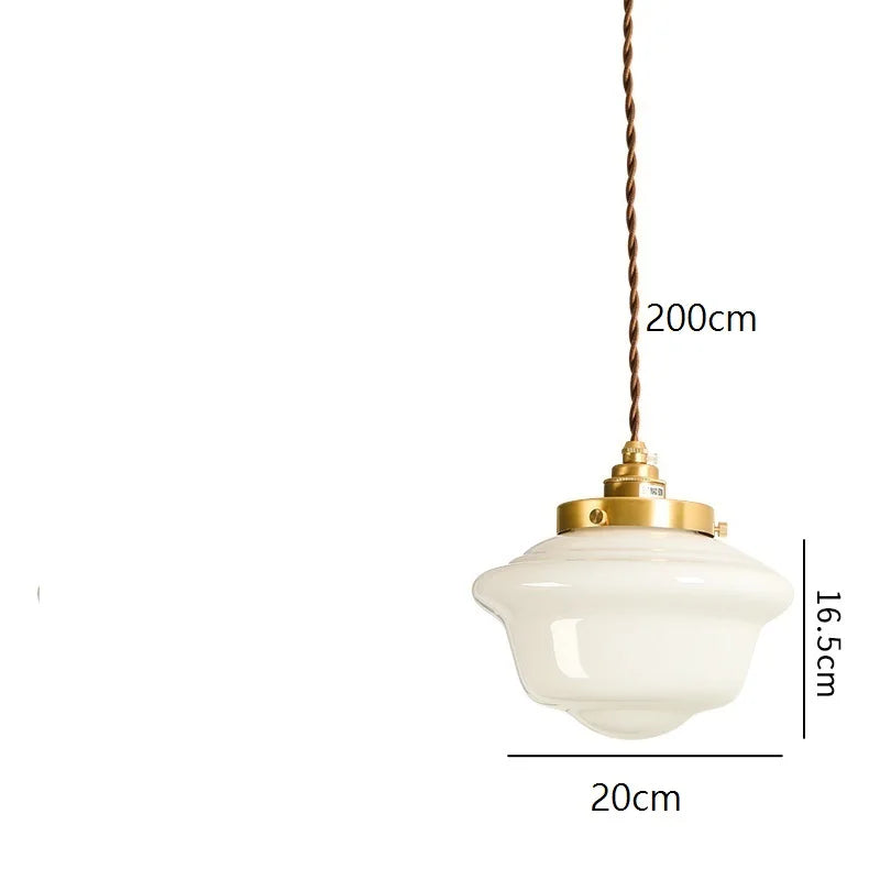 Axyaa White Glass LED Pendant Light: Japanese Style Nordic Modern Copper Hanging Lamp