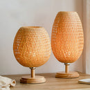 Axyaa Modern Bamboo Table Lamp with Handwoven Rattan Lampshade for Bedroom Decor