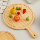 Axyaa Pine Wood Pizza Board with Handle - Round Wooden Dinner Plate