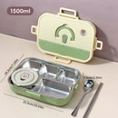 Axyaa 4/5 Grids Stainless Steel Divided Lunch Box Set with Cutlery