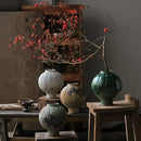 Axyaa Green Ceramic Spherical Vase: Geometric Floral Arrangement Decor