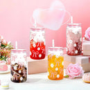Axyaa Bow Flower Plastic Water Bottle with Wooden Lid and Straw