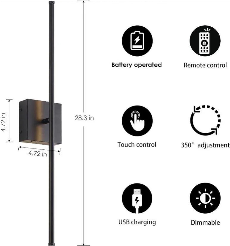 Rechargeable Dimmable Wall Sconce 50-80cm for Living Room and Bedroom - Axyaa LED Wall Decor Lamp