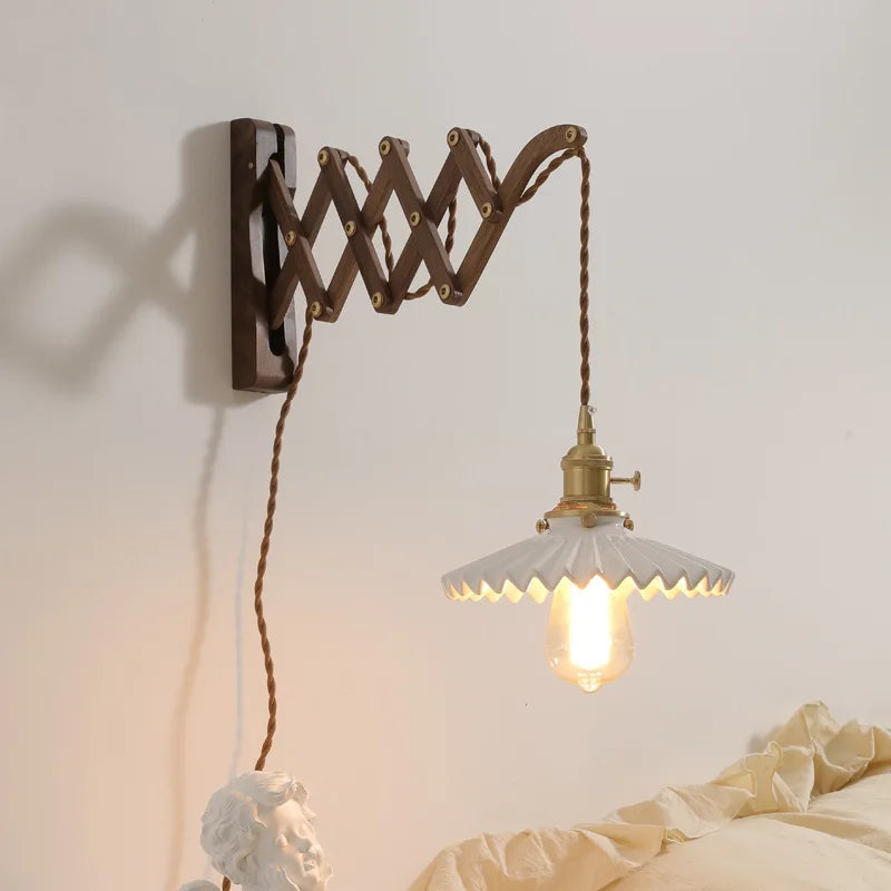 Axyaa Ceramic Walnut Wall Light Fixture Modern Style Bedroom Living Room Lamp