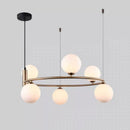 Axyaa White Glass LED Chandelier: Modern Minimalist Lighting for Home, Hotel, and Exhibition Hall