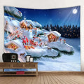 Axyaa Christmas Party Decoration Background Cloth Santa Claus Christmas Tree Stove Tapestry