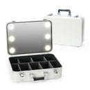 Axyaa Stylish Travel Makeup Case with LED Mirror, Divider and Brush Tray