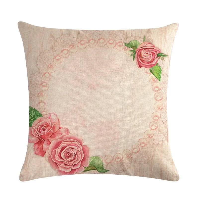 Axyaa Vintage Plant-flower Linen Cushion Cover 45*45cm