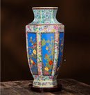 Axyaa Ceramic Enamel Flower Bird Hex Vase Home Decor Living Room Foyer Pot