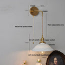 Axyaa Nordic LED Wall Light Brass Pull Chain Switch Bedside Lamp - Modern Design