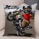 Axyaa Cartoon Motorcycle Polyester Cushion Cover for Home, Car, Sofa - Extreme Sports Theme