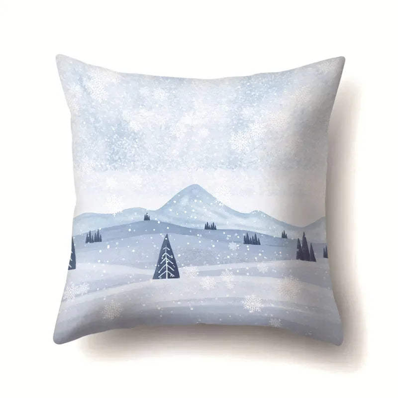 Axyaa Winter Snow Scene Print Pillow Cover for Home Decor 45X45CM