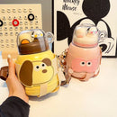 Axyaa Double-Wall Insulated Straw Thermos Cup - Portable and Cute Stainless Steel Vacuum Flask