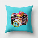 Axyaa Retro Cityscape Gramophone Guitar Drum Camera Print Cushion Cover
