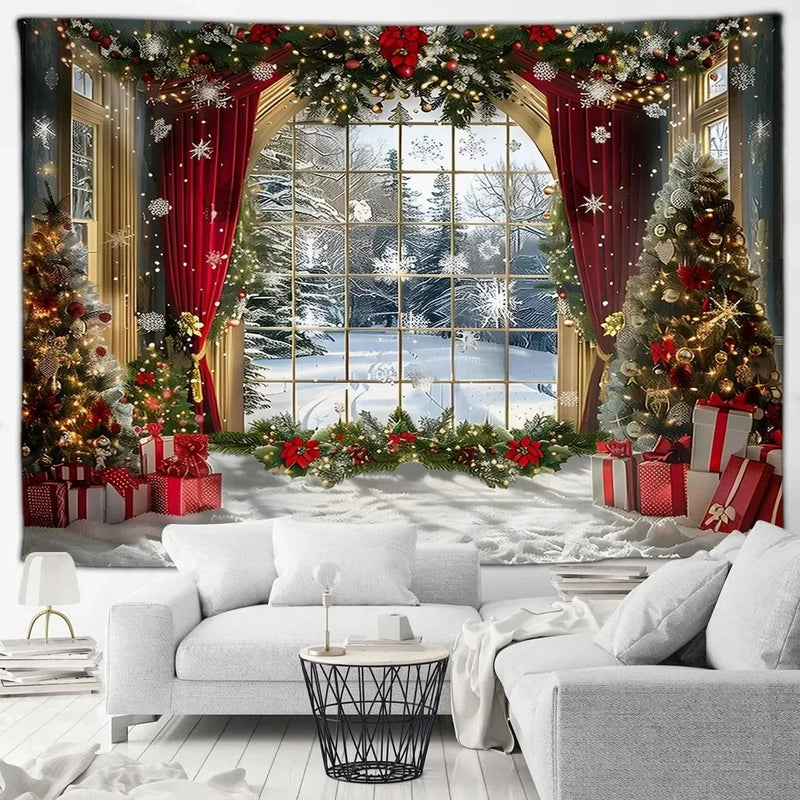 Winter Wonderland Tapestry: Christmas Tree Garland Window Wall Hanging by Axyaa