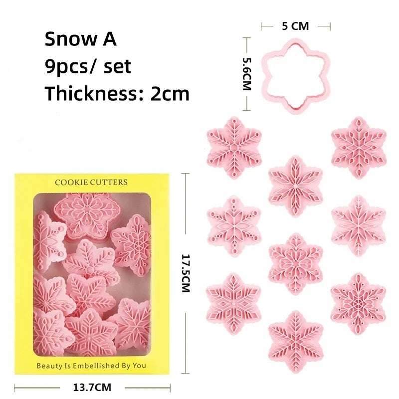 Axyaa Snowflake Cookie Cutter Set - 9Pcs Christmas Baking Tools & Pastry Molds