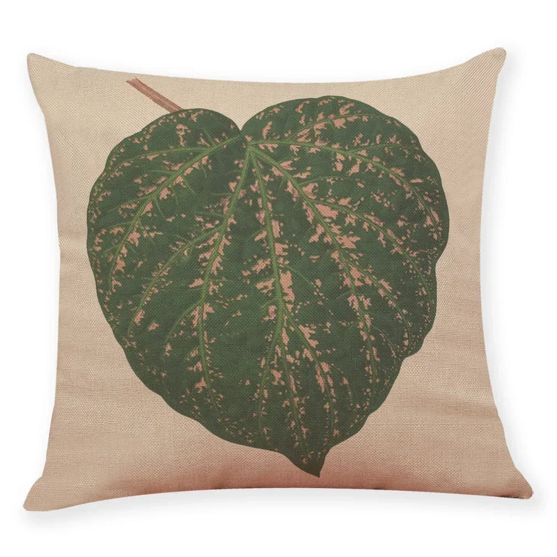 Axyaa Big Leaf Pattern Linen Pillowcase 45x45cm for Car Sofa Home Décor