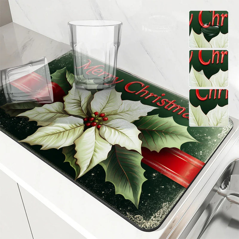 Axyaa Poinsettia Absorbent Draining Mat for Kitchen & Bathroom
